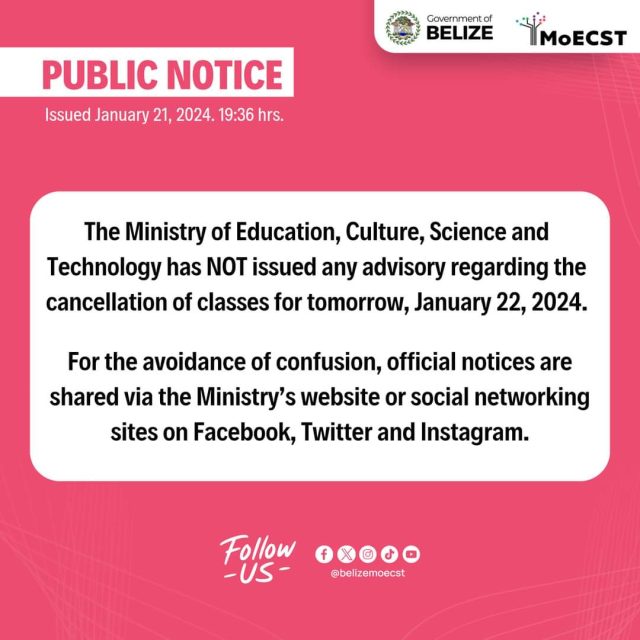 No advisory issued on school cancellations, confirms Belize education ministry