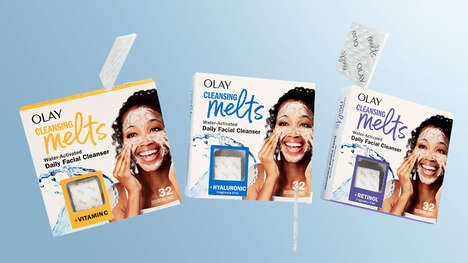 Water-Activated Cleansing Melts - Olay's Daily Facial Cleanser Squares Dissolve into Microbubbles (TrendHunter.com)