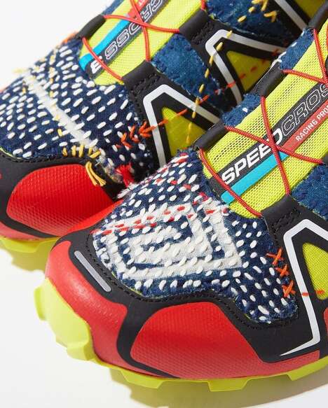Vibrant Hand-Stitched Sneakers - KUON and Sashiko Gals Create a Salomon Trail Sneaker (TrendHunter.com)