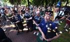 Scotland fans march through Stuttgart with bagpipes and drums – video