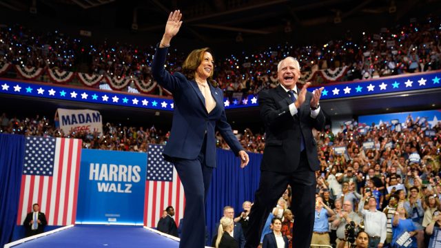Harris introduces running mate Walz at raucous rally
