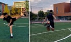 Social media footballer uses unique touch to control ball and score – video