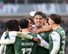 Hibernian cling on to defeat league leaders Hearts in pulsating derby