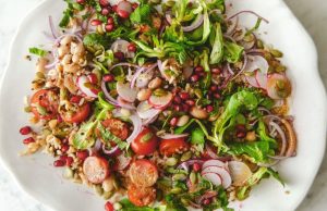 Bean salad with mint and pomegranate dressing recipe