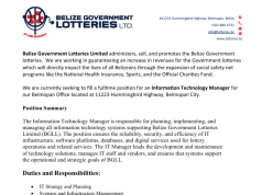 Belize Government Lotteries announces vacancy for information technology manager