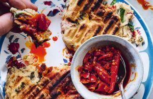Griddled olive, tomato & basil flatbreads recipe